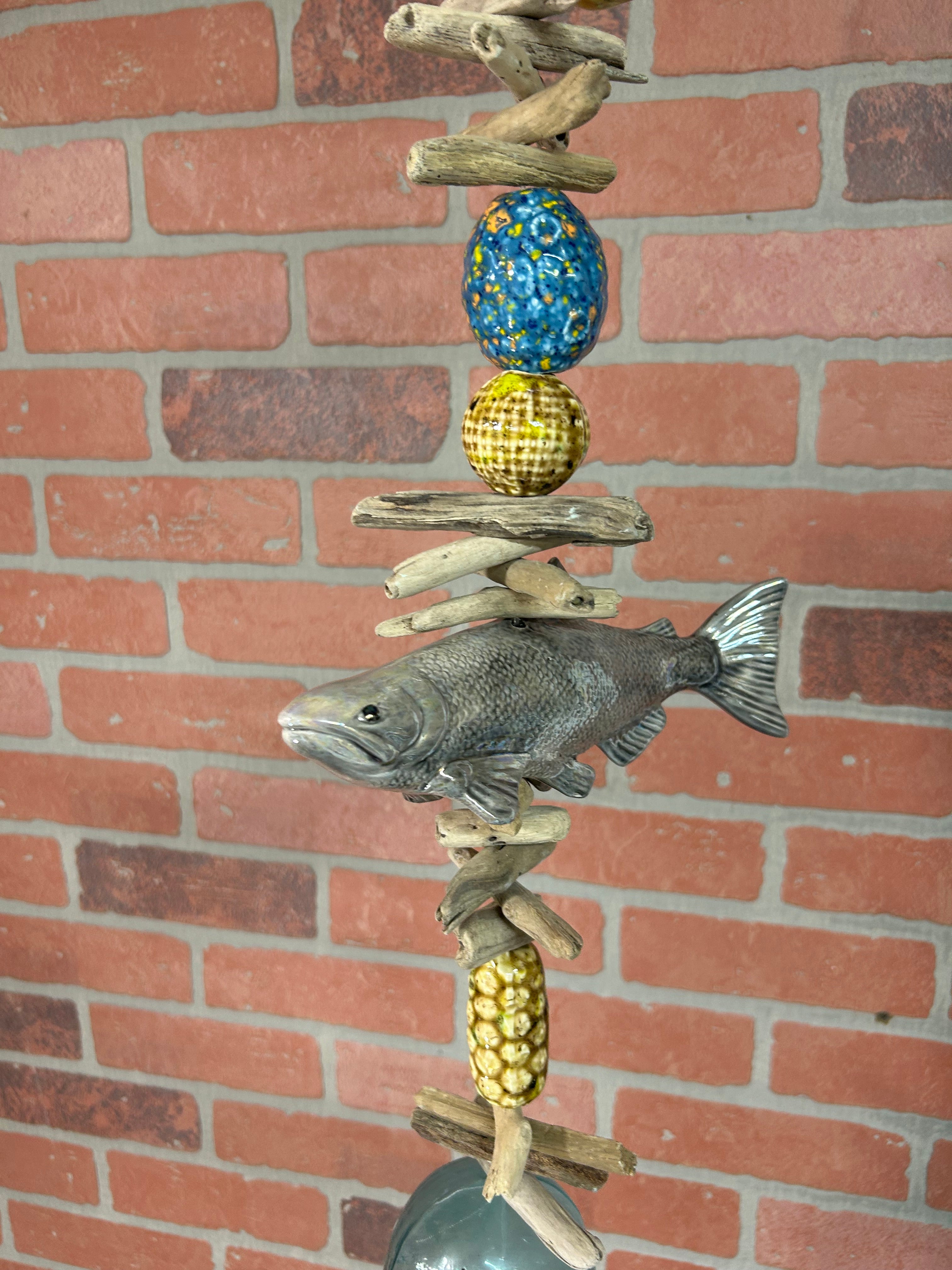 Brown Bear Silver Salmon Wind Chime large