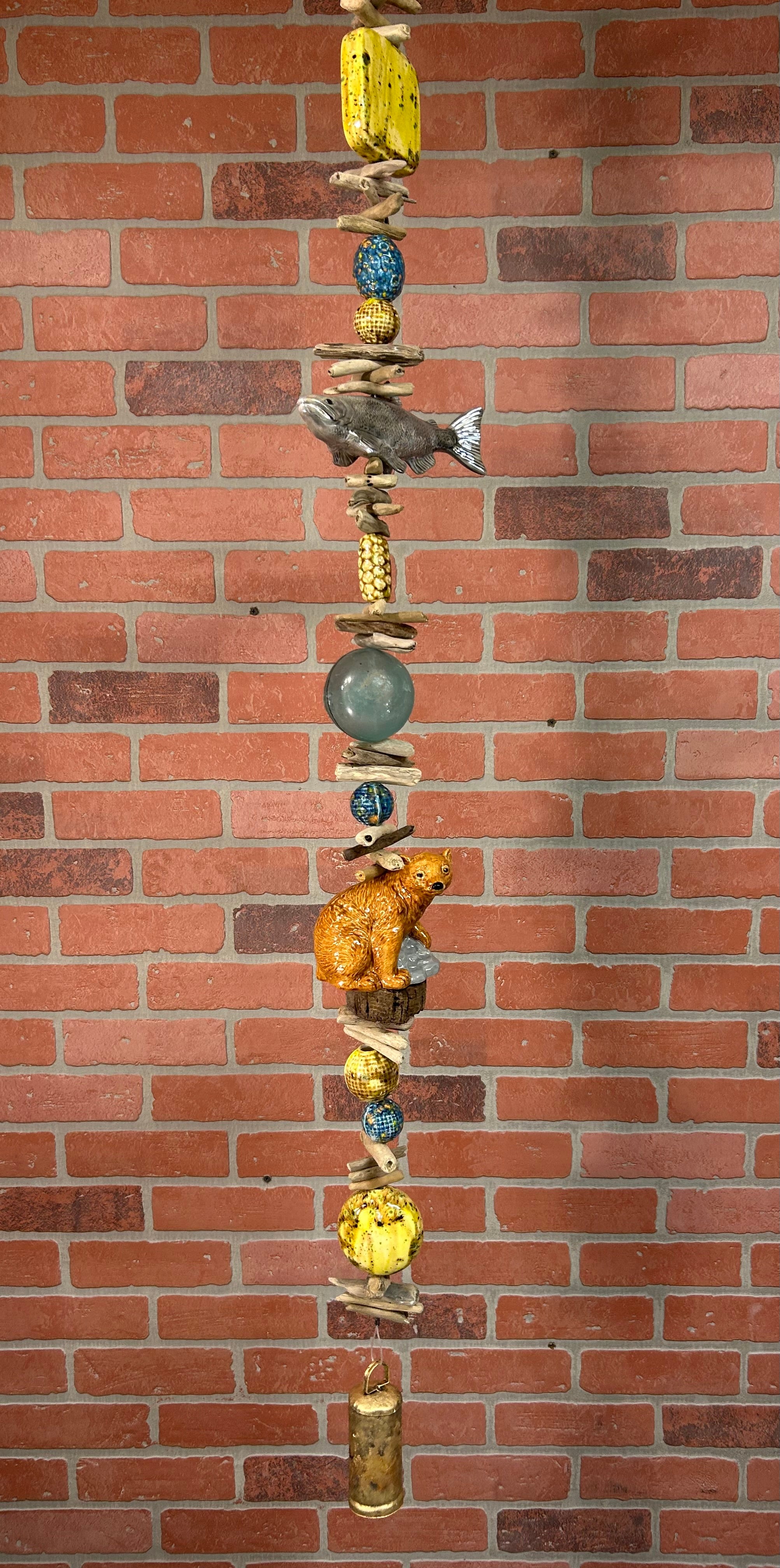 Brown Bear Silver Salmon Wind Chime large